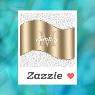 Sticker Diamants de glam, Monogramme d'or, Nom du script