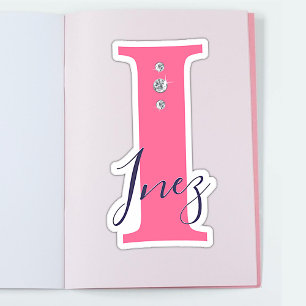 Sticker Diamants Faux Élégants Nom Personnalisé Monogrammé