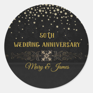 Sticker Diamond Gold Floral Black 50th Anniversary