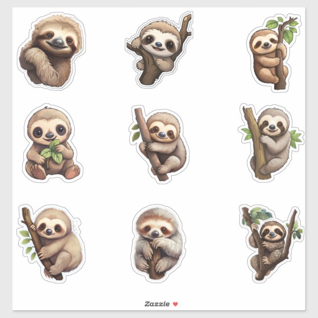 Sticker Différent Style Mignonne Sloth Custom-Cut Vinyl (Feuille)