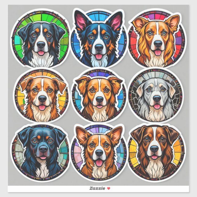 Sticker Différentes races de chiens (Feuille)