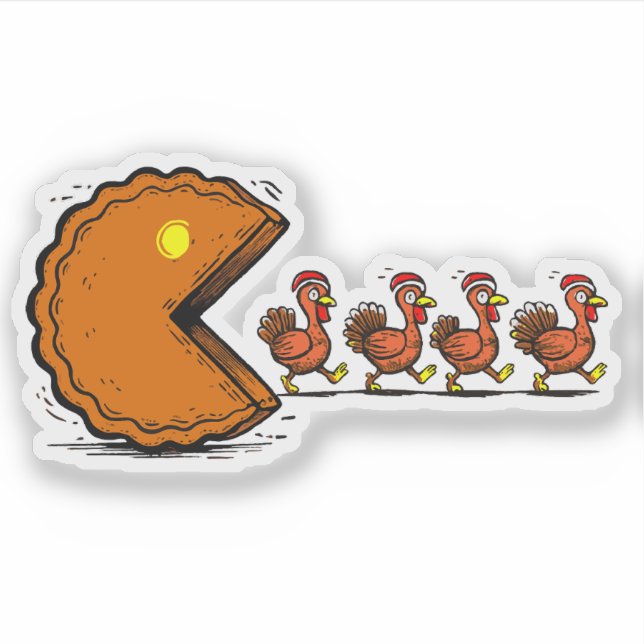 Sticker Dinde drôle mangeant une tarte de Thanksgiving, je (Devant)