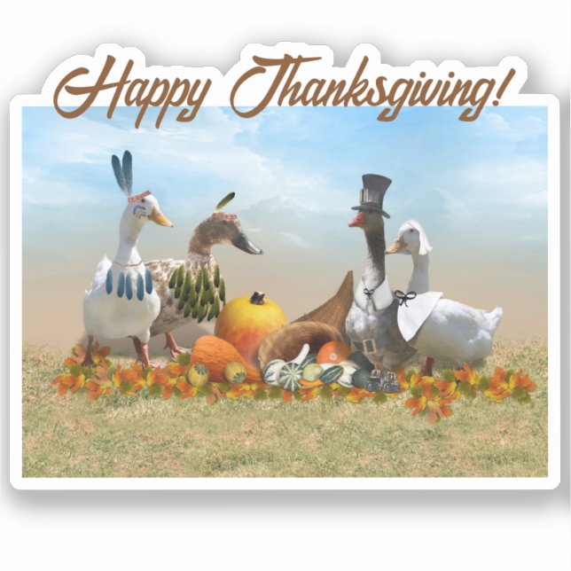 Sticker Dindes de Thanksgiving - Pèlerins & Indiens (Recto)