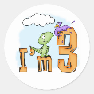 Sticker Dino Fun 3ème Anniversaire Classic Round