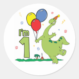 Sticker Dino Premier Anniversaire Classique Rond