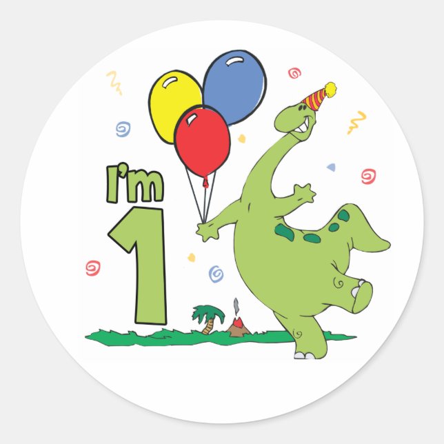 Sticker Dino Premier Anniversaire Classique Rond (Devant)