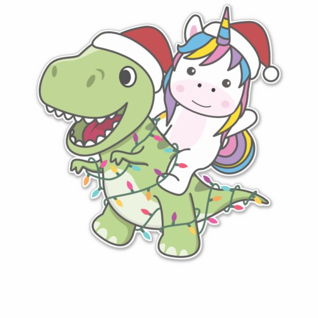 Sticker Dinosaur Noël Unicorne Hiver T-Rex Dino (Devant)