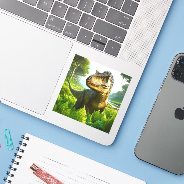 Sticker Dinosaure (Ordinateur portable avec iPhone)