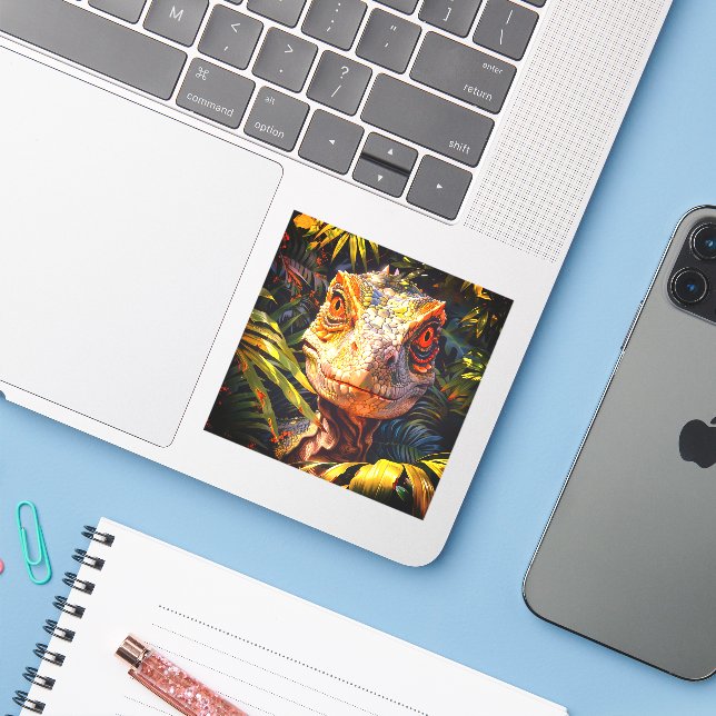 Sticker Dinosaure (Ordinateur portable avec iPhone)