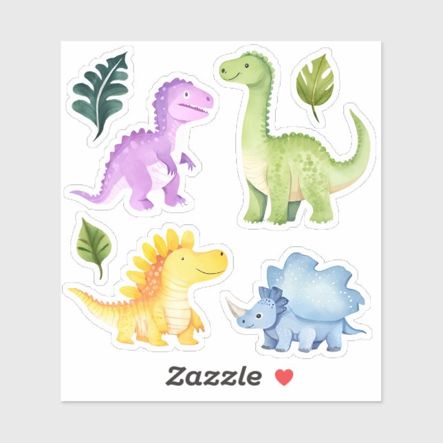 Sticker Dinosaure coloré mignon Fête Anniversaire de enfan (Feuille)