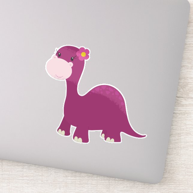 Sticker Dinosaure Cute, Dinosaure Fille, Dinosaure Rose, D (Détail)