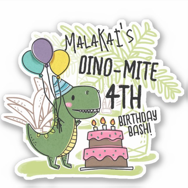 Sticker Dinosaure fête d'anniversaire de Dino-Mite (Devant)