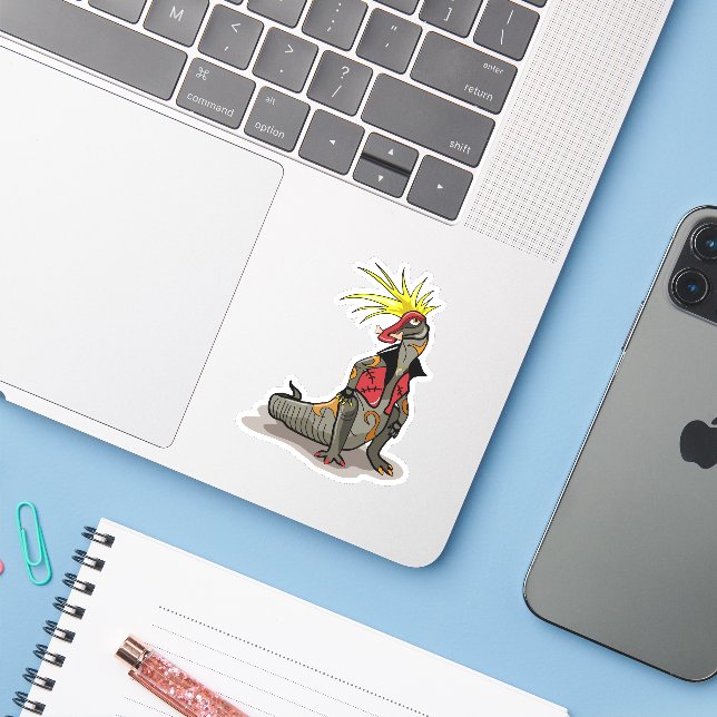 Sticker Dinosaure Hadrosaurus Habillé Comme Un Punk. (Ordinateur portable avec iPhone)