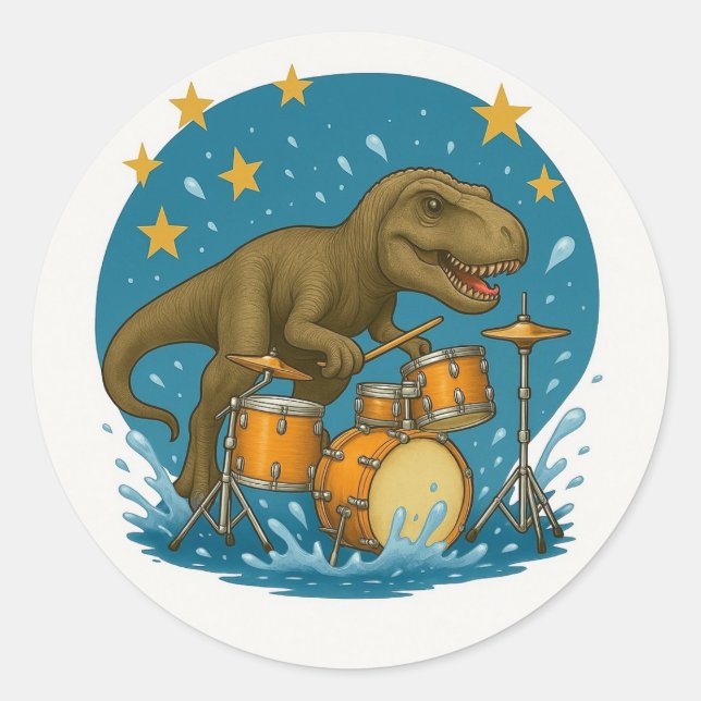Sticker : Dinosaure Jouer des tambours avec des ét (Devant)