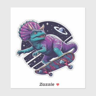 Sticker Dinosaure spatial en planche à roulettes
