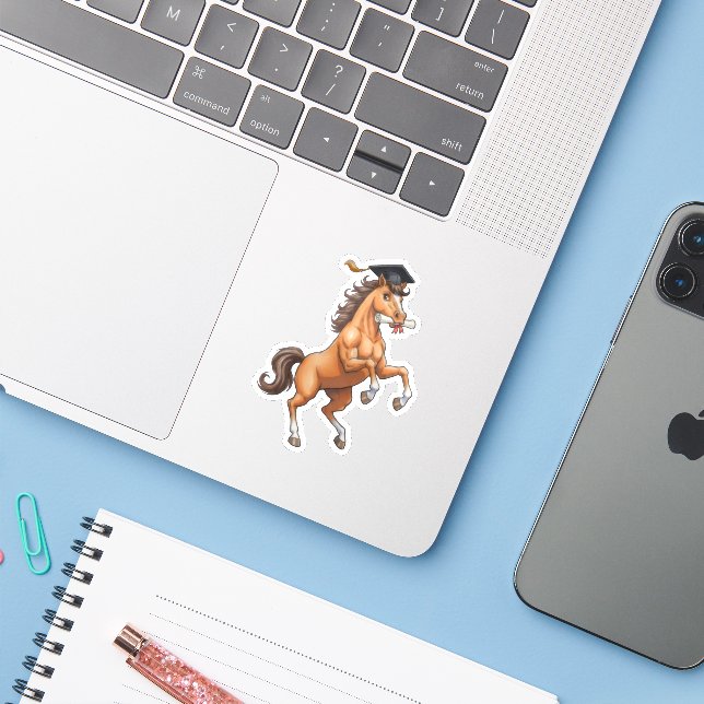Sticker Diplômé Cheval (Ordinateur portable avec iPhone)