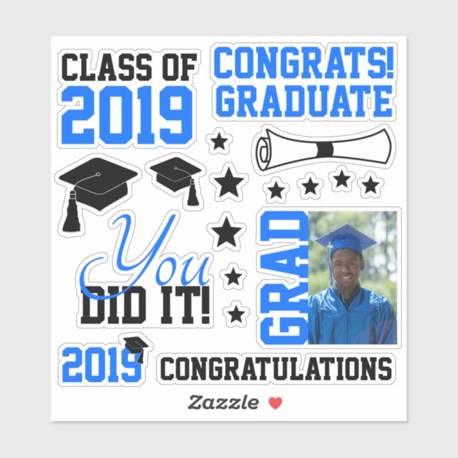 Sticker Diplôme photo bleu et noir (Feuille)