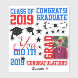 Sticker Diplôme photo rouge et bleu