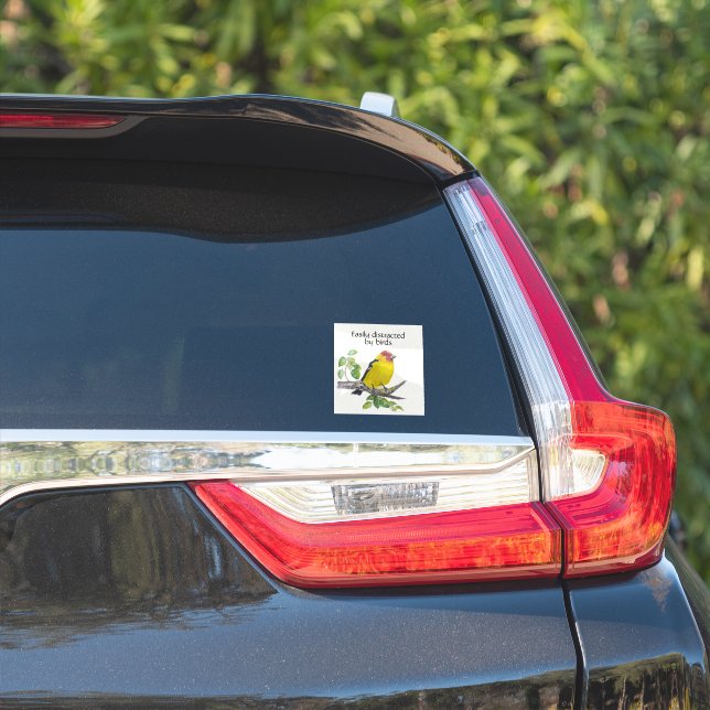 Sticker Distrait par les oiseaux Citation Aquarelle Art An (Côté voiture)