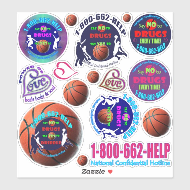 Sticker Dites NON aux drogues - Dites OUI au basket-ball! (Feuille)