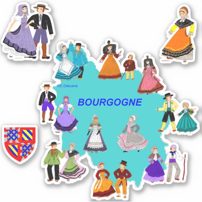 Sticker Divers costumes de la Bourgogne, France (Devant)