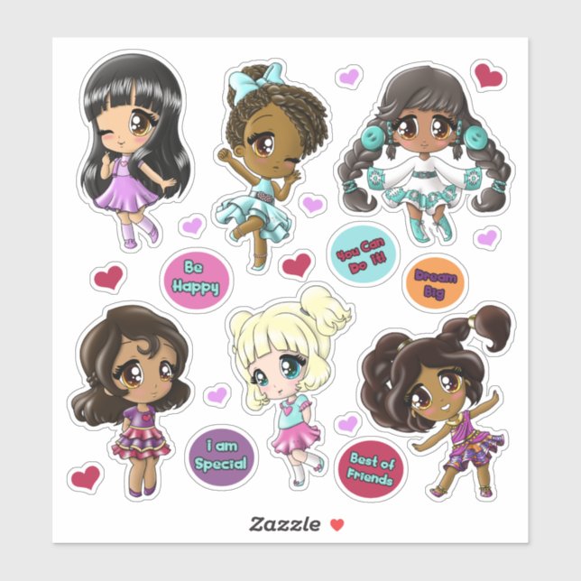Sticker Diverses filles Anime amis (Feuille)