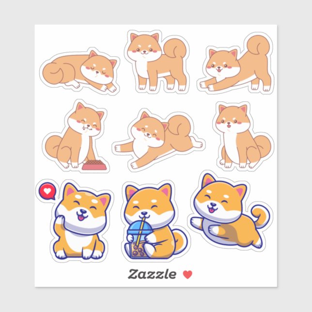 Sticker Diverses Kawaii Shiba Inu (Feuille)