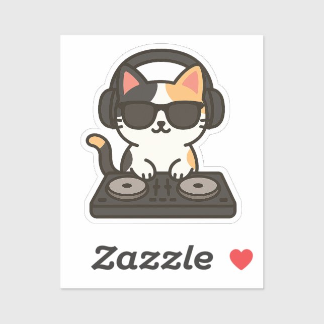 Sticker DJ Calico Cat Mixing Tracks (Feuille)
