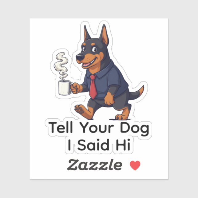 Sticker Doberman Pinscher drôle en costume cravate café  (Feuille)