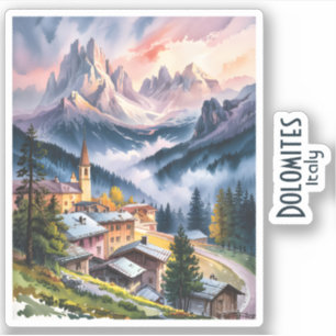 Sticker Dolomites Italie Alpes Montagnes Aquarelle Personn