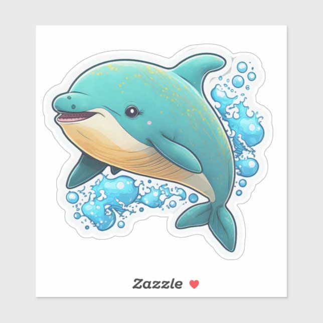 Sticker Dolphin with water bubbles cute sea animal (Feuille)