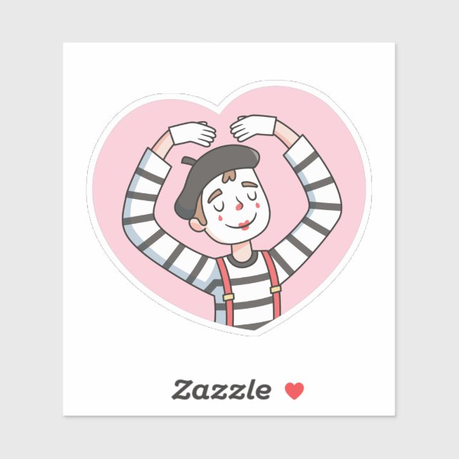 Sticker Doodle d'amour mignon de mime pose (Feuille)