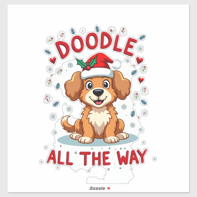 Sticker Doodle tout au long drôle chapeau de Santa Goldend (Feuille)