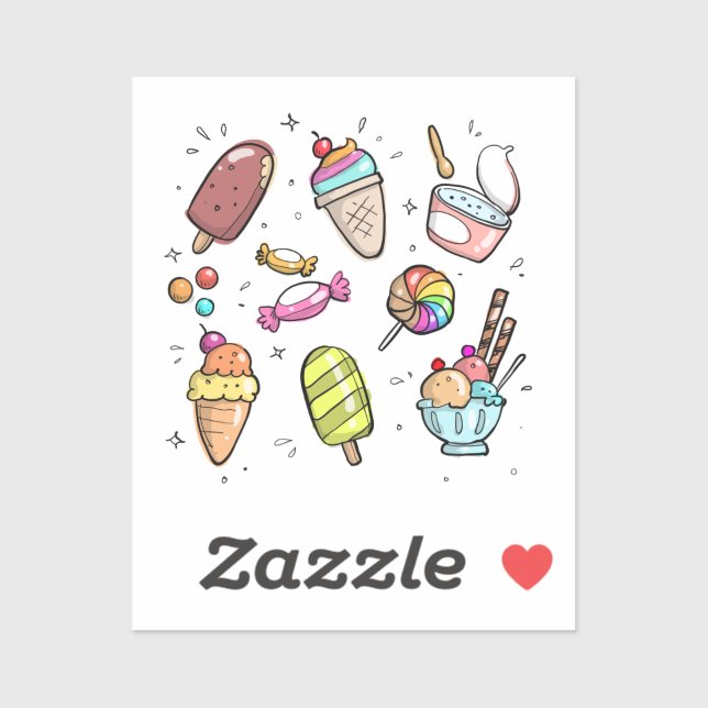 Sticker doodlecartoon dessiné nourriture douce (Feuille)