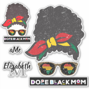 Sticker Dope Black Maman, Black Afro Messy Bun Kente Coule