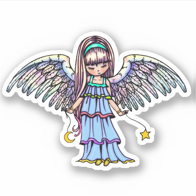 Sticker Douce Ange tenant l'Étoile et la Lune (Devant)