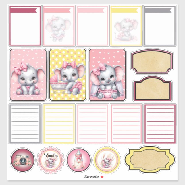 Sticker Douce Éléphant Rose - Peanut Smiles 2 (Feuille)