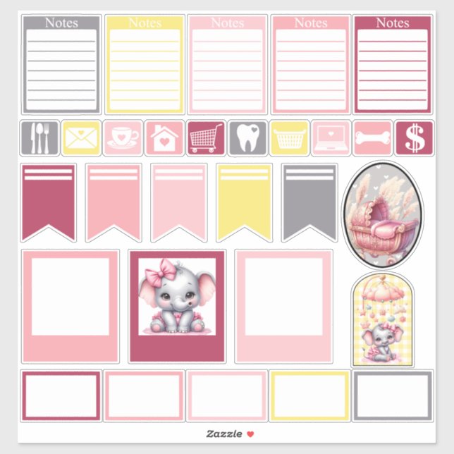 Sticker Douce Éléphant Rose - Sourires de Cacahuète 4 (Feuille)