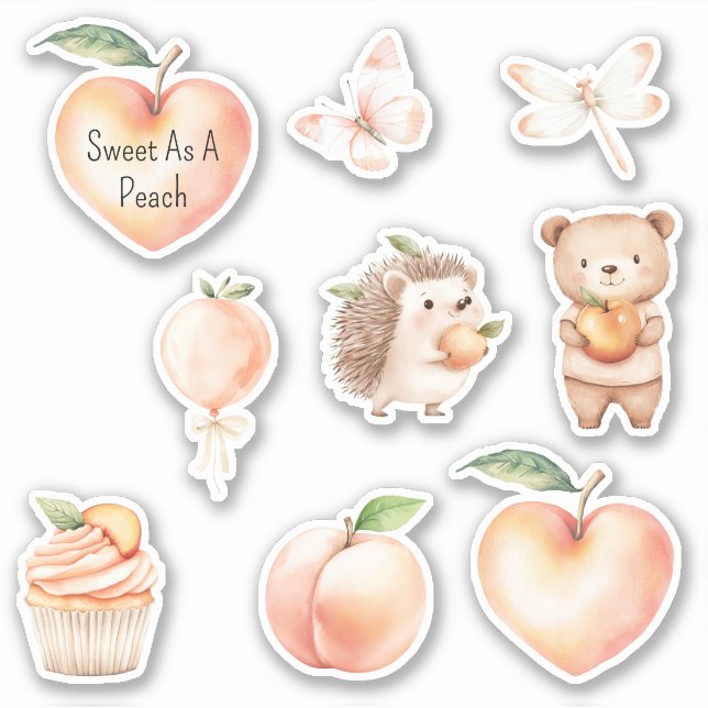 Sticker Douce Ourson Hérisson Ballon Fruit Coeur Pêche (Devant)