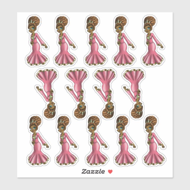 Sticker Douce princesse afro-américaine (Feuille)