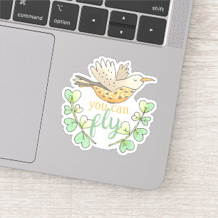 Sticker Douce Vous Pouvez Voler Oiseau avec Feuilles Motiv