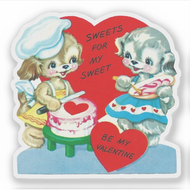 Sticker Douceurs vintage rétro Saint-Valentin Chien Chiot  (Devant)