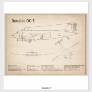 Sticker Douglas DC-3 - Plans de dessin du plan directeur d