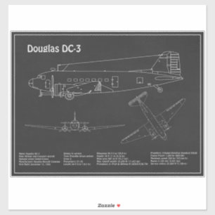 Sticker Douglas DC-3 - Plans de dessin du plan directeur d