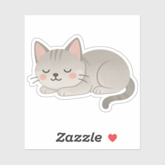Sticker Doux Chat Tabby Gris – Chat de Dessin Animé Endorm