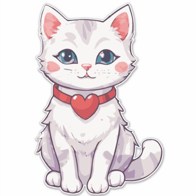 Sticker Doux dessin d'un chaton avec un collier en forme d (Devant)