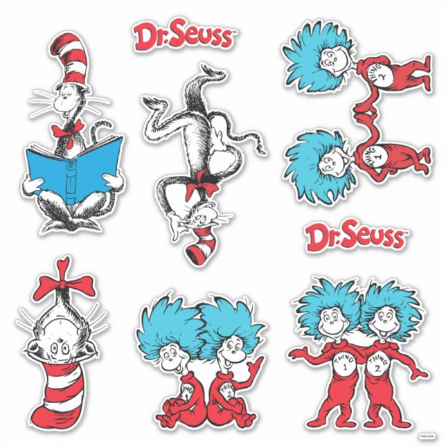 Sticker Dr Seuss | Chat dans le Casquette et la chose une  (Devant)