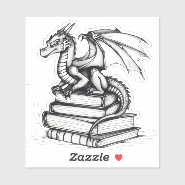 Sticker Dragon and Books Line Art (Feuille)
