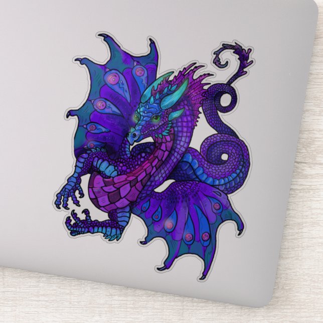 Sticker Dragon Art Nouveau Style Bleu et violet (Détail)