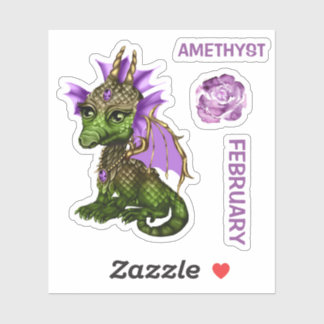 Sticker Dragon bébé en pierre de naissance Février Améthys